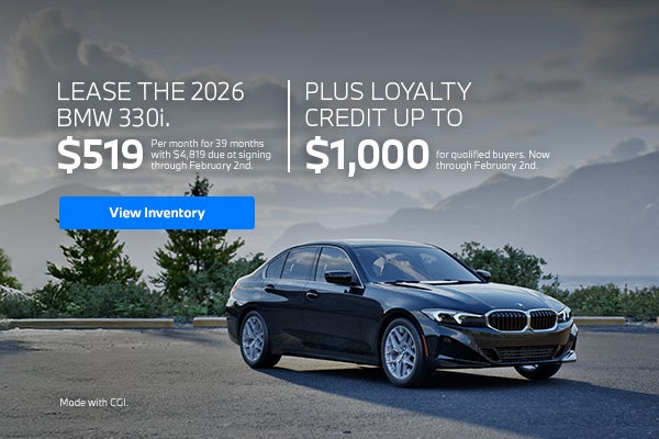 2026 330i lease starting at $519 per month for 39 months